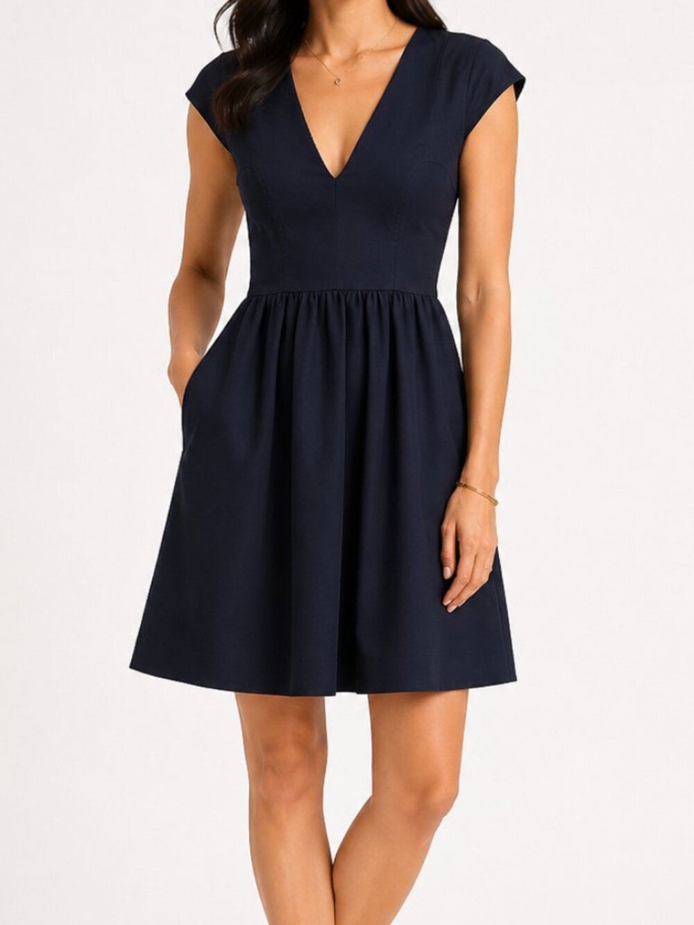 French Connection Navy Fit & Flare Cotton Blend Dress Size 10